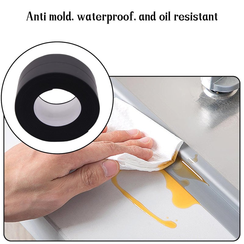 Begino Waterproof Caulk Tape Sealant Strip, 1.5" W x 10.5'L PVC Sealing Tapes for Kitchen Bathroom Bathtub Countertop Toilet Sink (Black) - Image 4